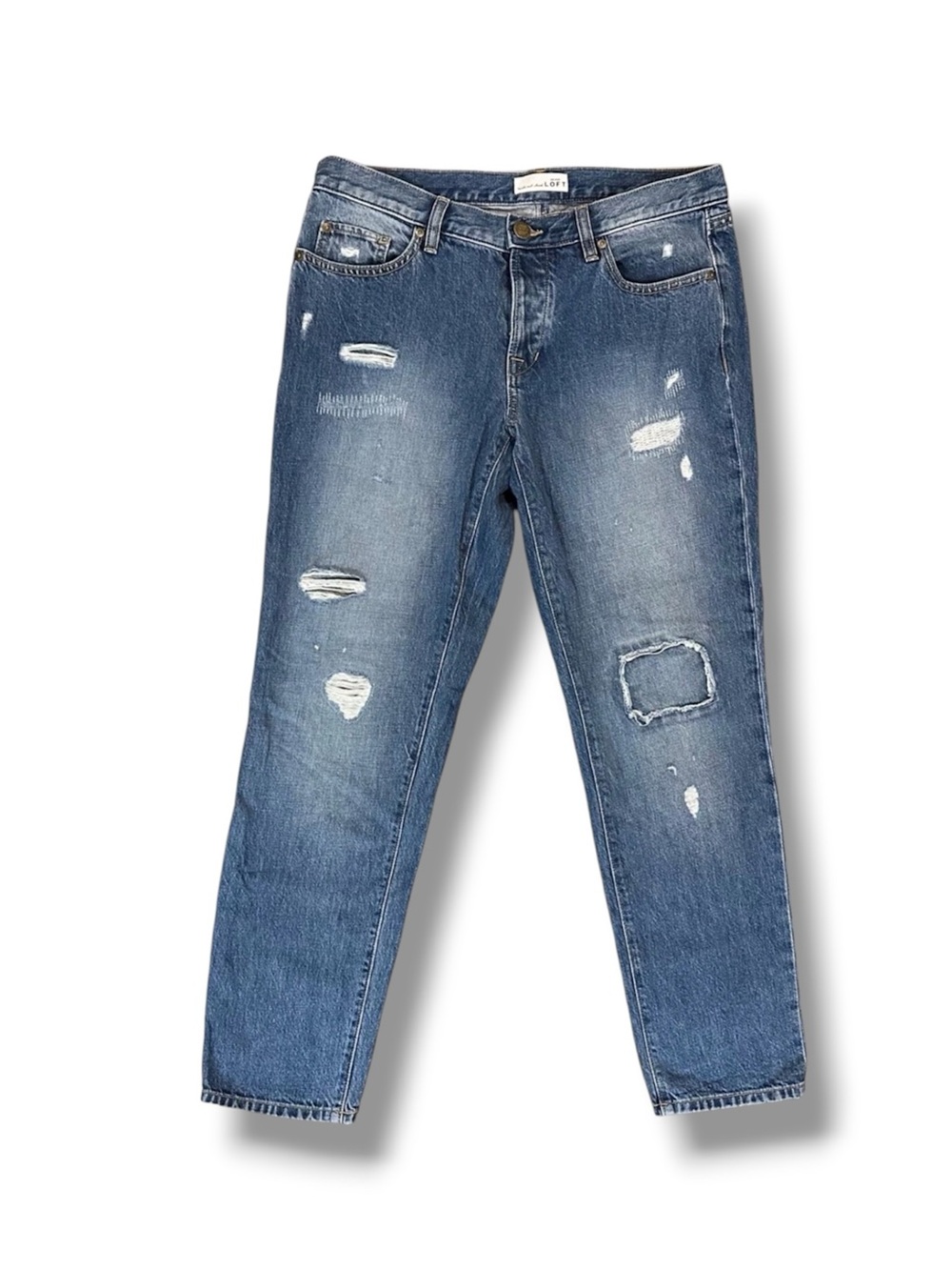 NWT Ann Taylor LOFT Distressed Blue Boyfriend Jeans Size 4